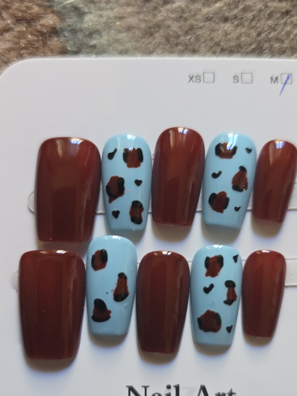 Blue and Brown Leopard Print Press-On Nails - Size Med